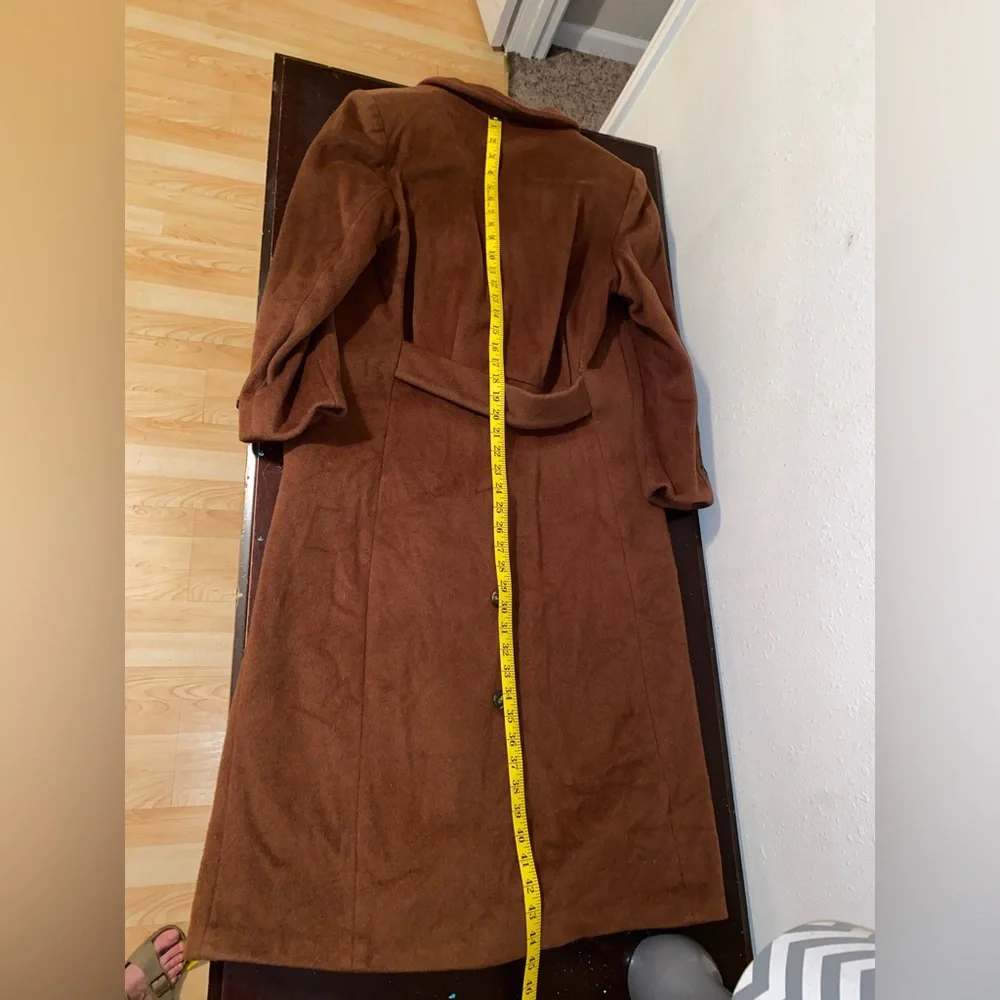 Ashley Scott 100% wool caramel brown long heavy warm double breasted trench coat - Picture 12 of 15